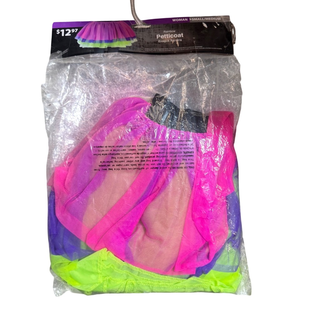 Walmart Rainbow Petticoat Tutu Skirt Neon Pink Purple Green Womens Small Medium